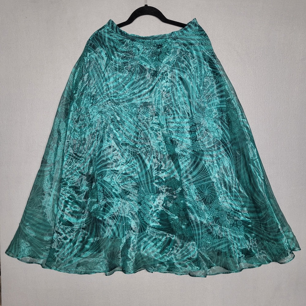 Maeve Anthropologie Skirt Size 6 Green Floral Print Sheer Overlay Lined